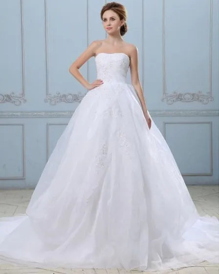 Sparkly Organza Strapless Wedding Gown