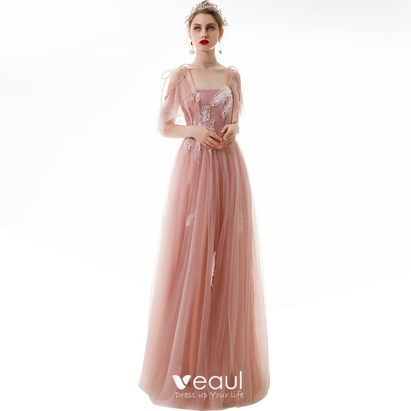 Chic / Beautiful Pearl Pink Evening Dresses 2020 A-Line / Princess ...
