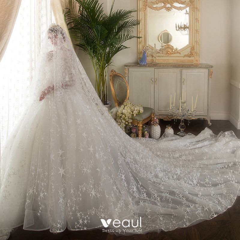 ball gown wedding dress with cathedral veil