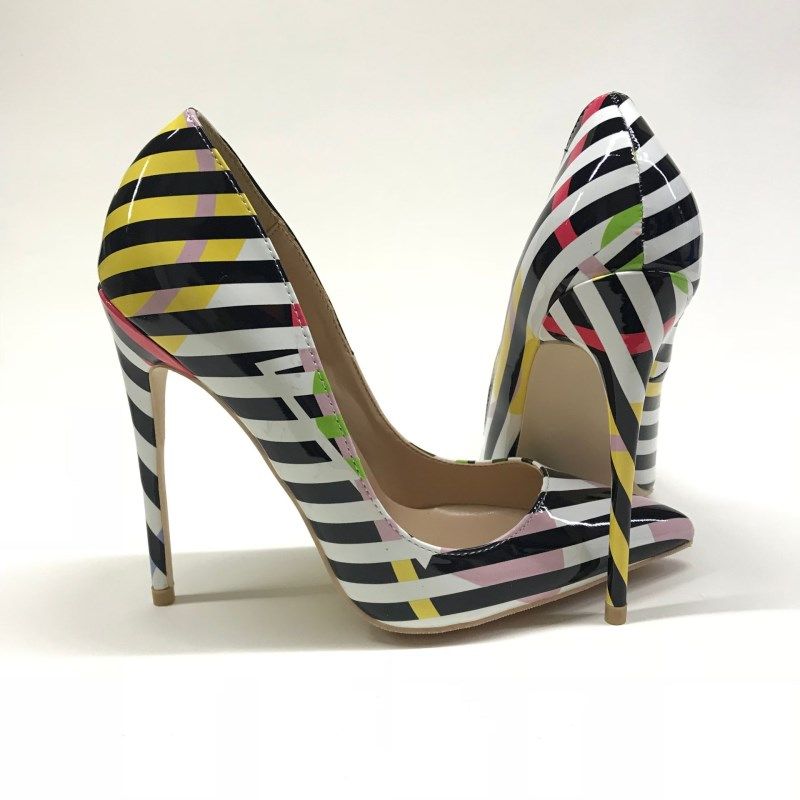 black and white striped shoes heels