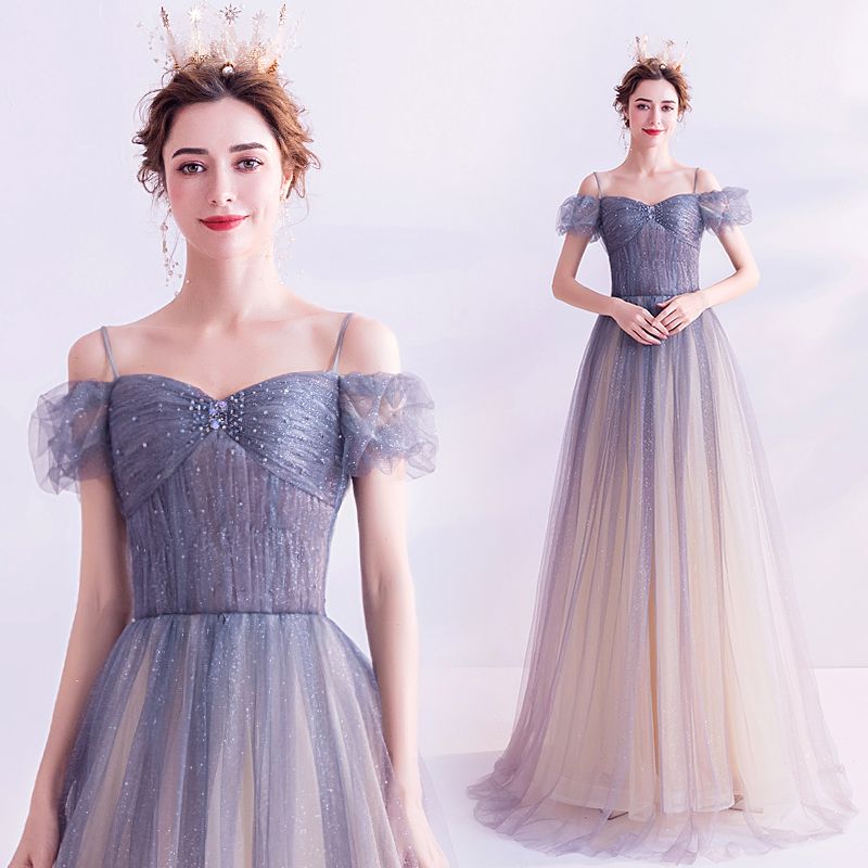 Charming Sky Blue Gradient-Color Prom Dresses 2020 A-Line / Princess ...