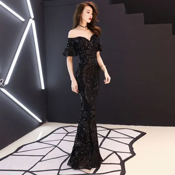 Affordable Black Evening Dresses 2019 Trumpet / Mermaid Off-The ...