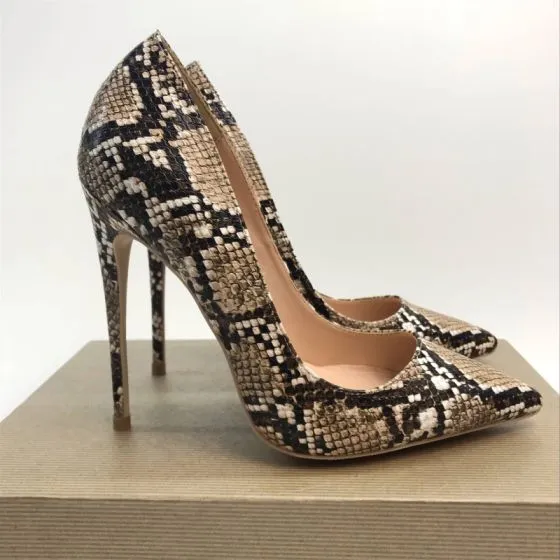 Chic / Beautiful Brown Evening Party Pumps 2019 Snakeskin Print 12 cm ...