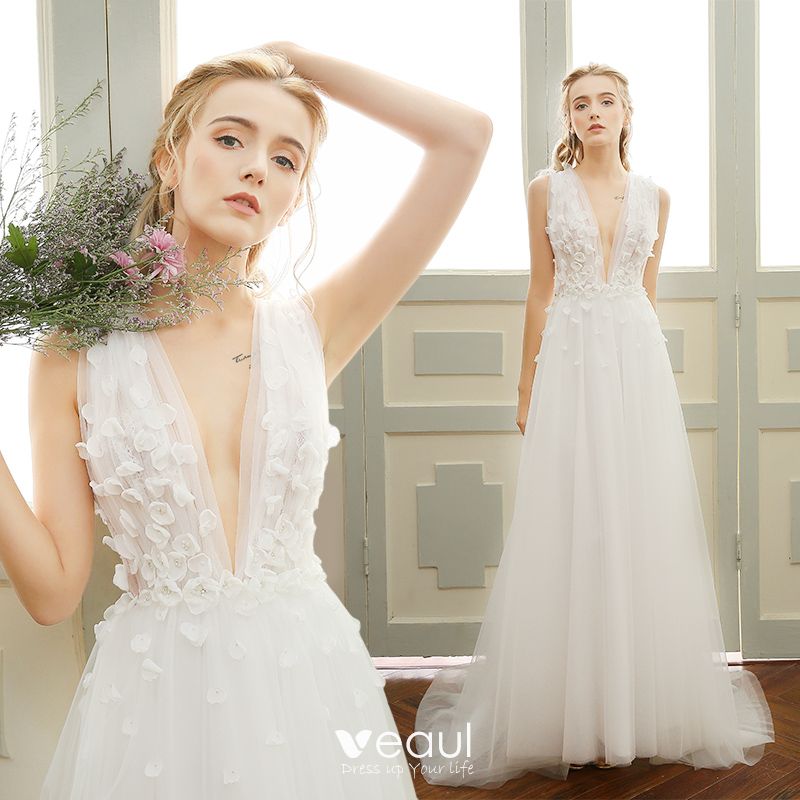 UK Chiffon Sleeveless Lace Sash Simple Bridal Gown A Line Cheap Wedding  Dresses