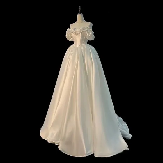 Vintage Retro White Ruffle Satin Wedding Dresses 2024 Ball Gown Off The Shoulder Sleeveless Backless Floor Length Long Wedding 560x560 