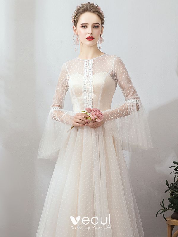 Affordable Champagne Outdoor / Garden Wedding Dresses 2019 A-Line ...