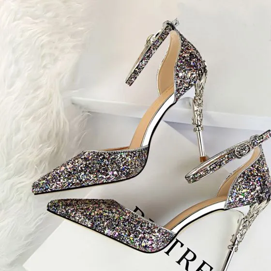 Sparkly Silver High Heels 2018 Cocktail Party Evening Party Prom 9 cm ...