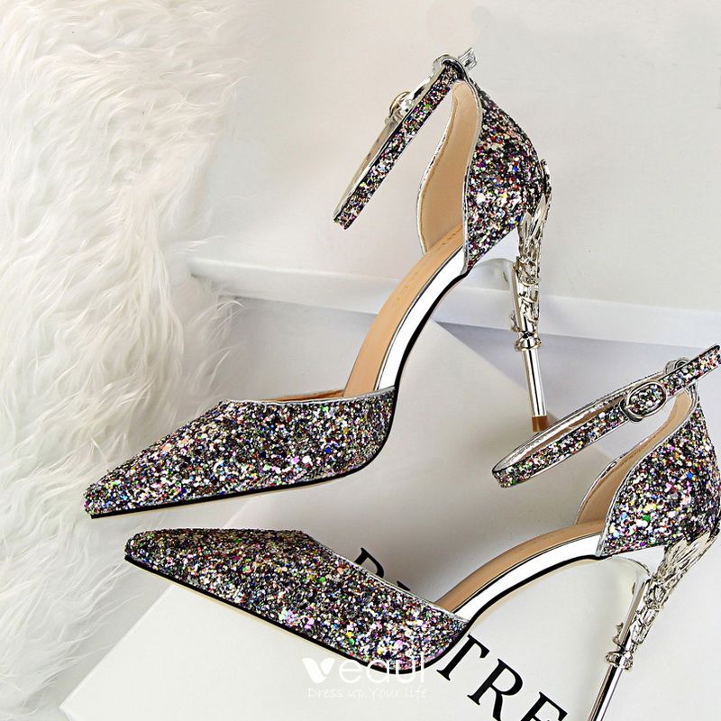 Sparkly Silver High Heels 2018 Cocktail Party Evening Party Prom 9 cm ... Prom Platform High Heels