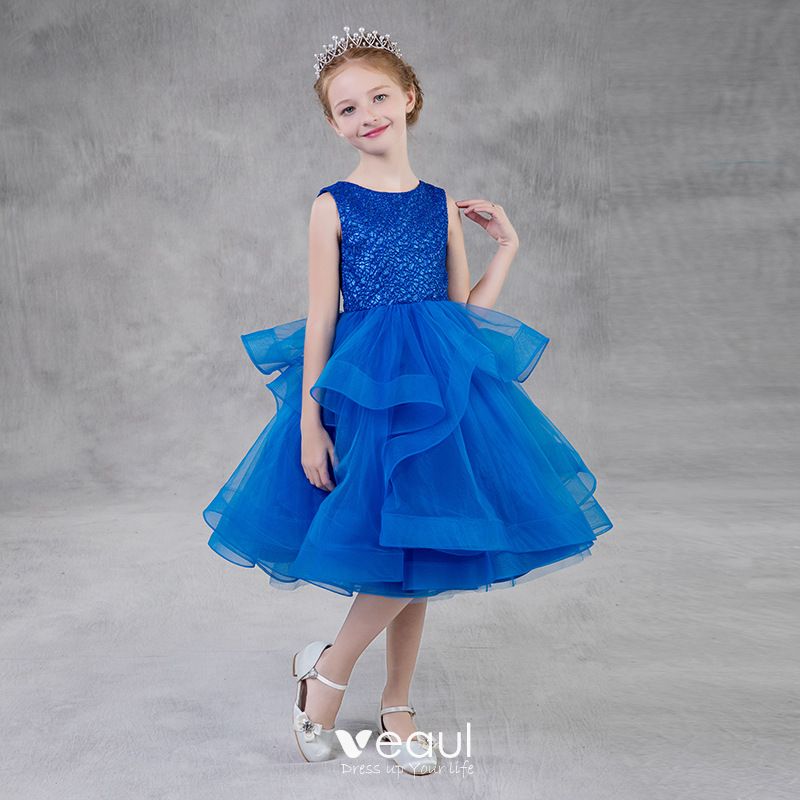 Chic / Beautiful Royal Blue Birthday Flower Girl Dresses 2020 Ball Gown ...