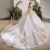 Regenbogen Multifarben Hochzeits Brautkleider / Hochzeitskleider 2020 Ballkleid Herz-Ausschnitt Ärmellos Rückenfreies Kathedrale Schleppe Rüschen