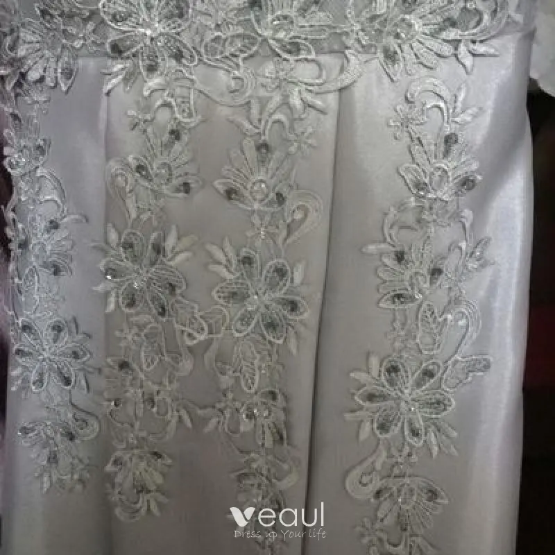 Floral Lace Top and Chiffon Bottom Full-length Dresses Silver