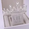 Schöne Gold Diadem Ohrringe Haarschmuck Braut  2020 Legierung Kristall Perle Strass Hochzeit Brautaccessoires