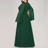 Schöne Grün Übergröße Abendkleider 2020 A Linie V-Ausschnitt Tülle Lange Lange Ärmel Handgefertigt 3D Spitze Einfarbig Abend Sommer Festliche Kleider