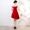 Sexy Burgundy Party Dresses 2018 A-Line / Princess Sequins Off-The-Shoulder Backless Short Formal Dresses