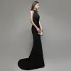 Sexy Einfarbig Schwarz Abendkleider 2020 Meerjungfrau Neckholder Perlenstickerei Ärmellos Rückenfreies Sweep / Pinsel Zug Festliche Kleider