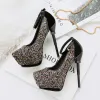 Sparkly Red 2018 14 cm High Heels Evening Party Ankle Strap Beading Glitter Sequins Pointed Toe Stiletto Heels Womens Shoes