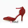 Sparkly Red Bridal Shoes Stiletto Heels Glitter Pumps Formal Shoes With Ankle Strap