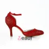 Sparkly Red Bridal Shoes Stiletto Heels Glitter Pumps Formal Shoes With Ankle Strap