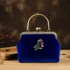 Style Chinois Vintage / Originale Bleu Roi Velour Perlage Carrés Pochette 2020