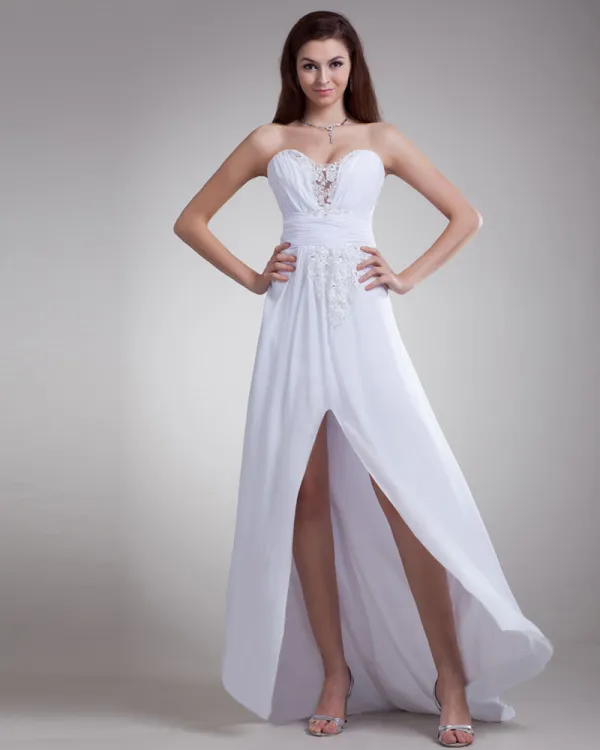 Sweetheart Beading Pleated Floor Length Chiffon Empire Wedding Dress
