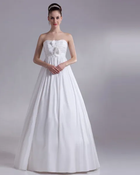 Sweetheart Flower Pleated Floor Length Chiffon Empire Wedding Dress