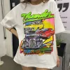 Vintage / Retro Summer White Casual Cotton Cartoon Printing T-Shirts 2021 Scoop Neck Short Sleeve Loose Women's Tops T-shirt