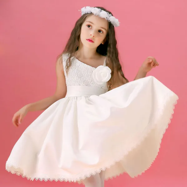 Weiß-blumenmädchenkleid Spitzenrock Prinzessin Kleid Kommunionkleider