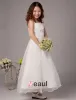 Weiß Spaghetti Perlen Satin Blumenmädchen Kleid Kommunionkleider
