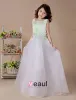 White A-line Jewel Satin Floor Length Flower Girl Dress