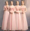 Zniżka Różowy Perłowy Sukienki Dla Druhen 2019 Princessa Cekinami Tiulowe Długie Wzburzyć Bez Pleców Sukienki Na Wesele