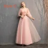 Zniżka Różowy Perłowy Sukienki Dla Druhen 2019 Princessa Cekinami Tiulowe Długie Wzburzyć Bez Pleców Sukienki Na Wesele